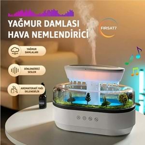 Yağmur Damlası Hava Nemlendirici Aromaterapi Difüzör Dinlendirici Sesler Ambiyans 7 Renk Rgb