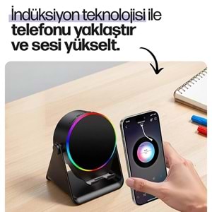 ENKADO EKD-S11 5W İNDÜKSİYONLU BLUETOOTH HOPARLÖR SES YÜKSELTEN 2000MAH RGB IŞIKLI STANDLI SPEAKER