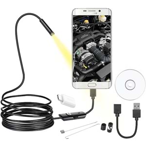 POWERMASTER 3IN1 MICRO USB+TYPE-C+USB A) ANDROID UYUMLU 8 MM IŞIKLI 5 METRE ENDOSKOP YILAN KAMERA