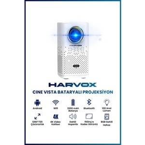 Harvox Cine Vista Bataryalı Projeksiyon Cihazı Taşınabilir 4K Destekli 1080P Android Sistemli Projektör