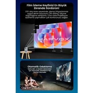 Harvox Cine Vista Bataryalı Projeksiyon Cihazı Taşınabilir 4K Destekli 1080P Android Sistemli Projektör