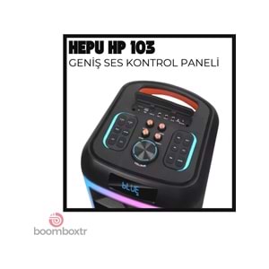 HEPU Hp 103 Büyük Boy Taşınabilir Şarjlı Bluetooth Parti Hoparlörü 80 W Rms 2*8 Inc Woofer
