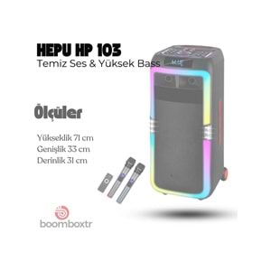 HEPU Hp 103 Büyük Boy Taşınabilir Şarjlı Bluetooth Parti Hoparlörü 80 W Rms 2*8 Inc Woofer