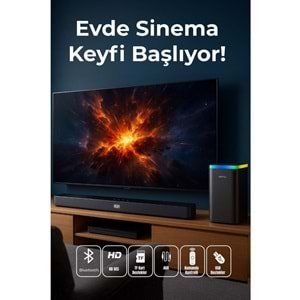 HEPU HP-TV06 Soundbar Kablosuz Ev Sinema Sistemi Stereo Hd Ses Kalitesi 100 Watt Amfi 80 Watt Soundbar Bt
