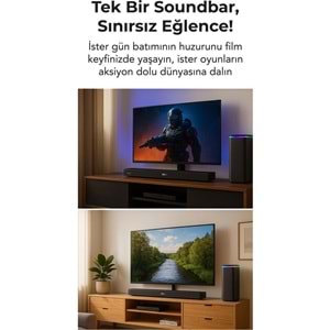 HEPU HP-TV06 Soundbar Kablosuz Ev Sinema Sistemi Stereo Hd Ses Kalitesi 100 Watt Amfi 80 Watt Soundbar Bt