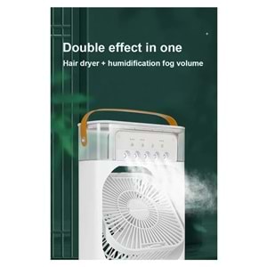 Buharlı Hava Soğutucu, Taşınabilir Hortumsuz Portatif Klima, Mobil Sulu Klima, 3 Rüzgar Hızı, 3 Sis Modu, Taşınabilir Buzlu Vantilatör 5 Sprey Delikli ile Renkli LED Işıklı HR025 Beyaz Renk