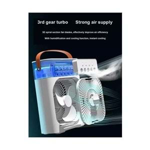 Buharlı Hava Soğutucu, Taşınabilir Hortumsuz Portatif Klima, Mobil Sulu Klima, 3 Rüzgar Hızı, 3 Sis Modu, Taşınabilir Buzlu Vantilatör 5 Sprey Delikli ile Renkli LED Işıklı HR025 Beyaz Renk