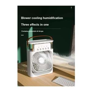 Buharlı Hava Soğutucu, Taşınabilir Hortumsuz Portatif Klima, Mobil Sulu Klima, 3 Rüzgar Hızı, 3 Sis Modu, Taşınabilir Buzlu Vantilatör 5 Sprey Delikli ile Renkli LED Işıklı HR025 Beyaz Renk