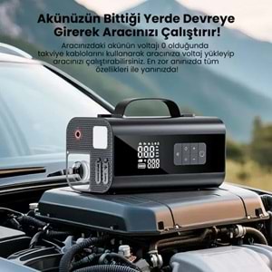 Harvox HX-JS001 10-In-1 Araç Jump Starter – 12000MAH Powerbank, Lastik Şişirme Pompası, Acil Marş Basma ve Akü Takviye Cihazı
