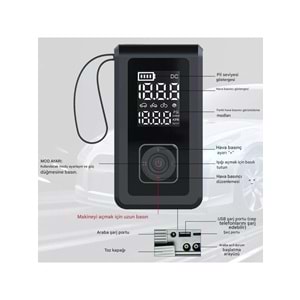 HX-JS002 Şarjlı Pompa, Akü Takviyesi, Fener, Powerbank Özellikli, Taşınabilir Kompresör, Araç Pompası