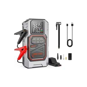 Harvox Akü Takviye Cihazı | 4'ü 1 Arada Powerbank, Hava Kompresörü, LCD Ekran, 10.000MAH 150PSI