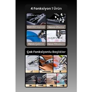 HARVOX 18000pa Güçlü Vakum Araç Süpürgesi Taşınabilir Çantalı 6000mAh Bataryalı Üflemeli