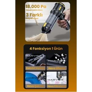 HARVOX 18000pa DİJİTAL GÖSTERGELİ Güçlü Vakum Araç Süpürgesi Taşınabilir Çantalı 6000mAh Bataryalı Üflemeli HXVC-003