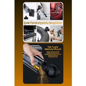 HARVOX 18000pa DİJİTAL GÖSTERGELİ Güçlü Vakum Araç Süpürgesi Taşınabilir Çantalı 6000mAh Bataryalı Üflemeli HXVC-003