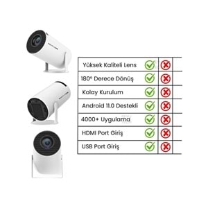 Harvox HY300 Pro Upgrade Projeksiyon Cihazı Taşınabilir Android Sistemli Wifi HDMI USB Destekli Projektör