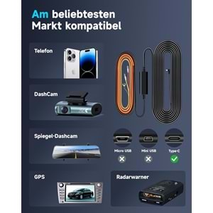 Alçak Gerilim Koruması için Çok Boyutlu, 10.5ft Tip C ile Dash Cam Hardwire Kiti, Park Modu, USB C Güç Bağlantı Noktası, 24H Park İzleme Etkinleştirir