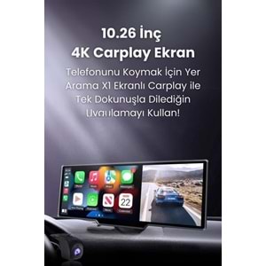 X1 Ekranlı Carplay Apple Android Uyumlu 10.2 Inç 4K Görüntü Arka/ön Görüş Kameralı Araç Ekranı
