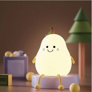 Renkli Usb Şarj Edilebilir Armut Gece Lambası, Silikon, Hediyelik Eşya, Çocuk Gece Lambası