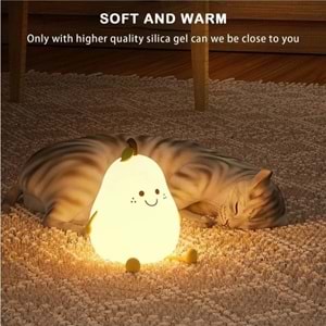 Renkli Usb Şarj Edilebilir Armut Gece Lambası, Silikon, Hediyelik Eşya, Çocuk Gece Lambası