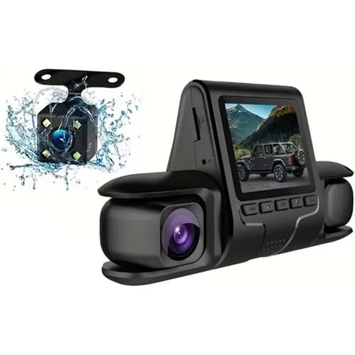 Araba DVR Kamera 3 Kamera Lens 1080 P HD Dash Kamera Video Kaydedici Siyah 24 H Park Izleme Dashcam