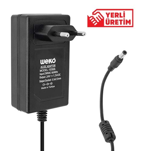 WEKO 24 VOLT - 1.5 AMPER 5.5*2.5 UÇLU PLASTİK KASA PRİZ TİPİ ADAPTÖR KUTUSUZ YERLİ ÜRETİM