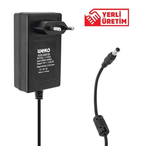 WEKO 12 VOLT - 3.2 AMPER - 38 WATT 5.5*2.5 UÇLU PLASTİK KASA PRİZ TİP ADAPTÖR KUTUSUZ YERLİ ÜRETİM