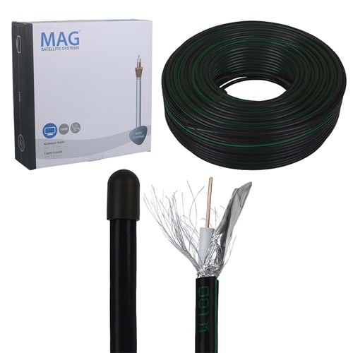 MAG RG6/U6 BAKIR CU/CU 80 TEL SİYAH ANTEN KABLOSU (100 METRE)