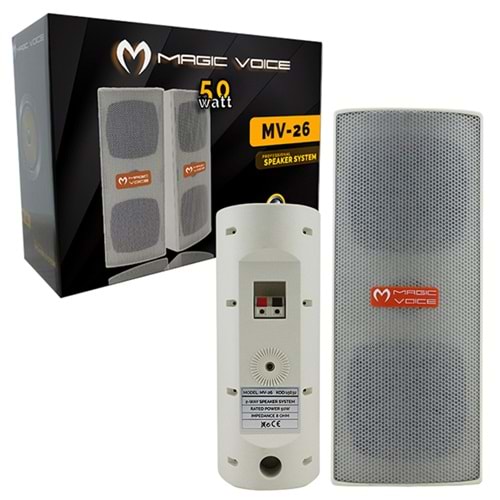 MAGICVOICE MV-26TRF 2*7.5 CM 50 WATT BEYAZ SÜTUN HOPARLÖR 2Lİ TAKIM TRAFOLU