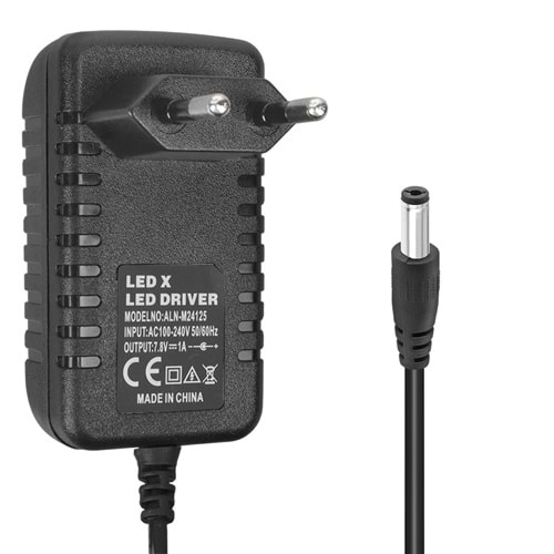 POWERMASTER LEDX ALN-M24125 7.8 VOLT - 1.2 AMPER 5.5*2.5 MM UÇLU LEDLİ PLASTİK KASA ADAPTÖR