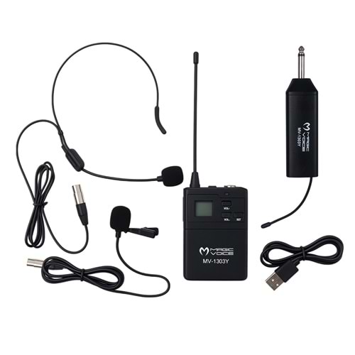 MAGICVOICE MV-1303Y UHF 1 YAKA + 1 HEADSET KABLOSUZ TELSİZ MİKROFON