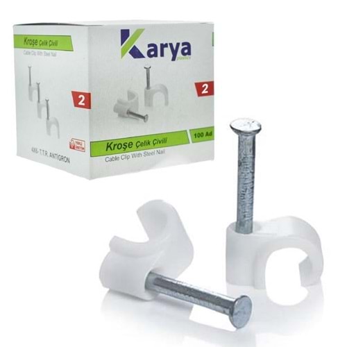 KARYA 2 NUMARA ÇELİK ÇİVİLİ 6 MM KROŞE (100'LÜ PAKET)(DATA - ANTEN KABLOLARI İÇİN)