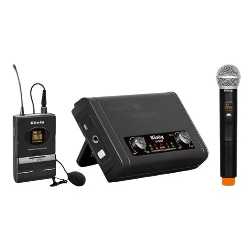 KÖNİG K-302 EY UHF-SABİT-ÇİFT KANAL 1 EL + 1 YAKA TELSİZ MİKROFON