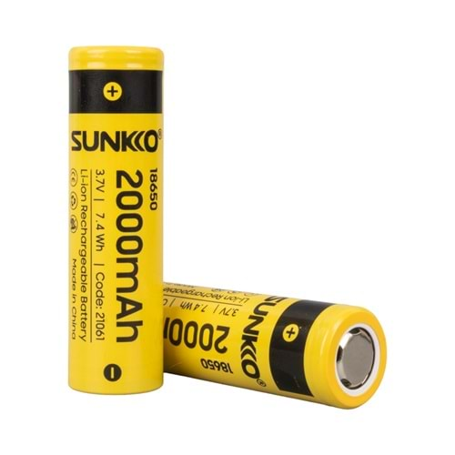 SUNKKO 3.7 VOLT 2000 MAH 18650 ŞARJ EDİLEBİLİR PİL (TEKLİ)