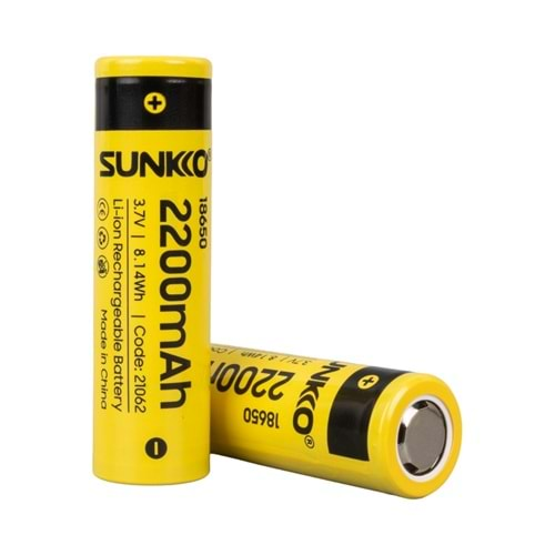 SUNKKO 3.7 VOLT 2200 MAH 18650 ŞARJ EDİLEBİLİR PİL (TEKLİ)