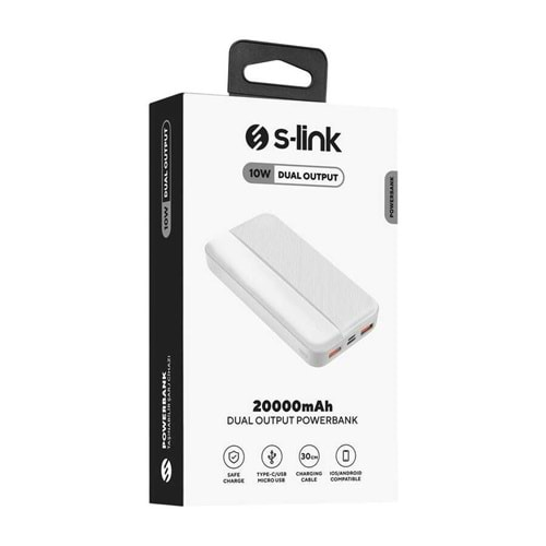 S-LINK P201 20000MAH PRM MİCRO+TYPE-C+USB BEYAZ POWERBANK