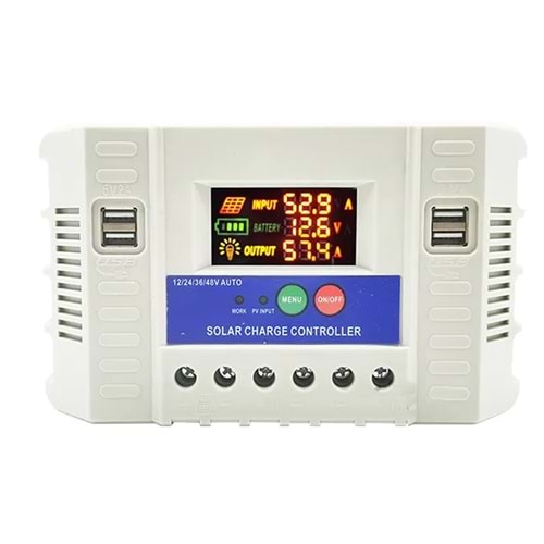 POWERMASTER PM-50A 12V-24V-36V-48V 50 AMPER 4 USB'Lİ DİJİTAL OTOMATİK SOLAR ŞARJ REGÜLATÖRÜ