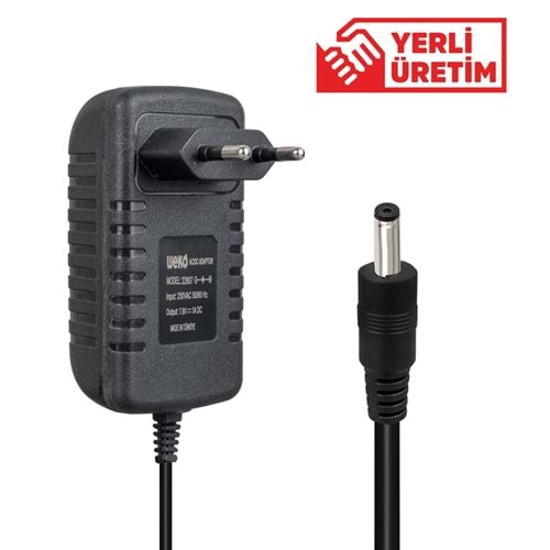 WEKO 7.8 VOLT - 1 AMPER 4.0*1.7 UÇLU KIRMIZI YEŞİL LEDLİ YERLİ ÜRETİM PRİZ TİPİ ŞARJ ADAPTÖRÜ