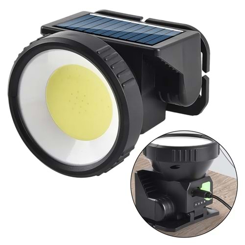 POWERMASTER WH-9968B COB 2 BEYAZ + 2 KIRMIZI IŞIK 4 MODLU SOLAR+TYPE C ŞARJLI KAFA LAMBASI FENERİ