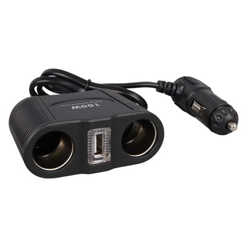 OLESSON 1645 12-24V TEK USB GİRİŞLİ 100W 70CM KABLOLU 2'Lİ ARAÇ ÇAKMAK ÇOKLAYICI