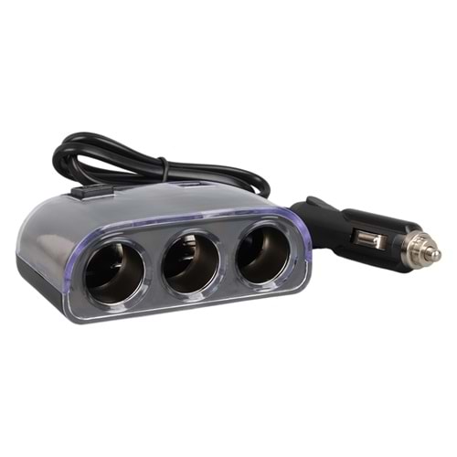 OLESSON 1505 12-24V ÇİFT USB GİRİŞLİ 120W 80CM KABLOLU 3'LÜ ARAÇ ÇAKMAK ÇOKLAYICI