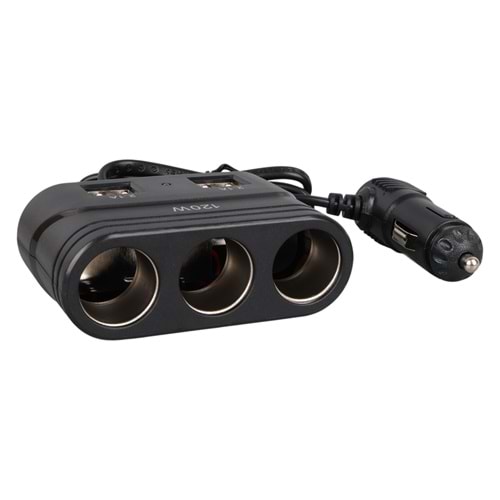 OLESSON 1678 12-24V 4 USB GİRİŞLİ 120W 80CM KABLOLU 3'LÜ ARAÇ ÇAKMAK ÇOKLAYICI