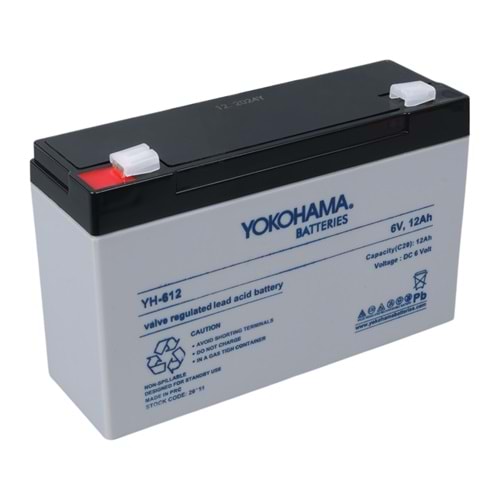 YOKOHAMA YH-612 6 VOLT - 12 AMPER KURU AKÜ (150 X 50 X 94 MM)YOKOHAMA BATTERİES 26151
