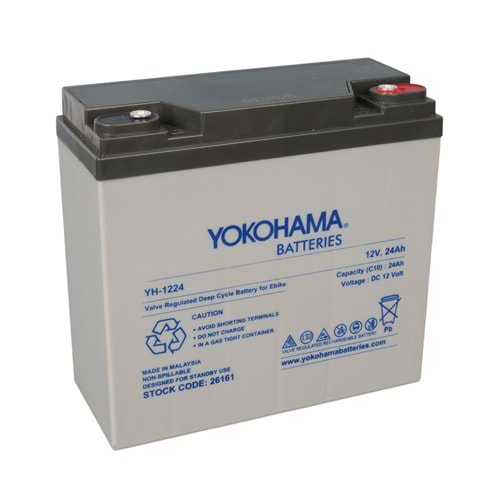 YOKOHAMA YH-1224 12 VOLT - 24 AMPER ELEKTRİKLİ BİSİKLET AKÜSÜ (180 X 76 X 167 MM)