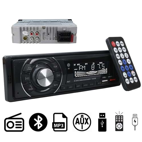 CARSTAR CS-950 7 RENKLİ ÇİFT USB/SD/FM/AUX/BLUETOOTH KUMANDALI OTO TEYP 4X60 WATT