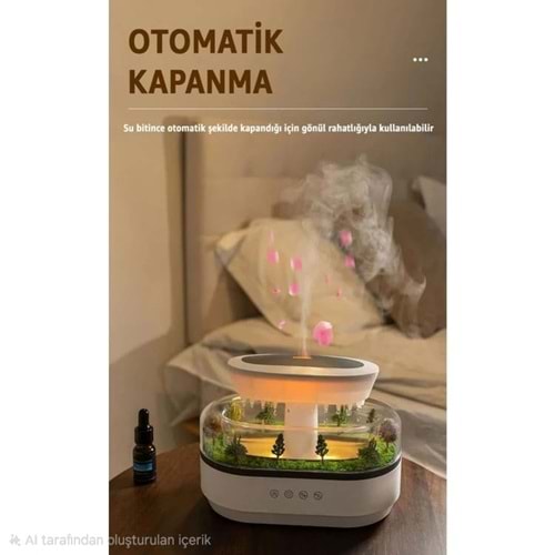 Yağmur Damlası Hava Nemlendirici Aromaterapi Difüzör Dinlendirici Sesler Ambiyans 7 Renk Rgb