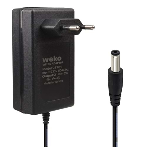 WEKO 21 VOLT - 2 AMPER 5.5*2.5 UÇLU KIRMIZI YEŞİL LEDLİ PRİZ TİPİ ŞARJLI MATKAP ADAPTÖRÜ