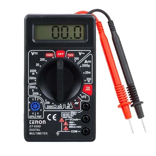 TENON DT-830D DC/AC VOLTAJ AKIM ÖLÇER DİJİTAL MULTİMETRE ÖLÇÜ ALETİ - SİYAH KASA