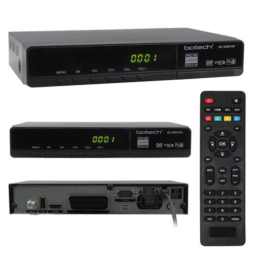 BOTECH BS-5000 1080P FULL HD HDMI + SCART + USB GİRİŞLİ METAL KASALI UYDU ALICI