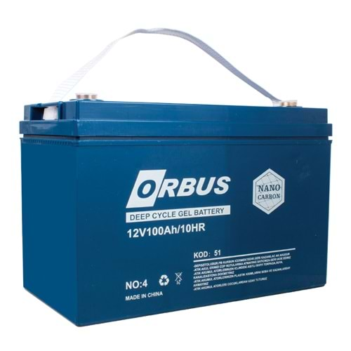 ORBUS 12 VOLT - 100 AMPER KARBON JEL TİP AKÜ (330 X 173 X 212 MM)