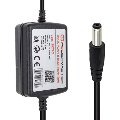 POWERMASTER PM-31770 12 VOLT - 1 AMPER - 12 WATT 5.5*2.5 UÇLU İKİ UCU KABLOLU MASAÜSTÜ ADAPTÖR